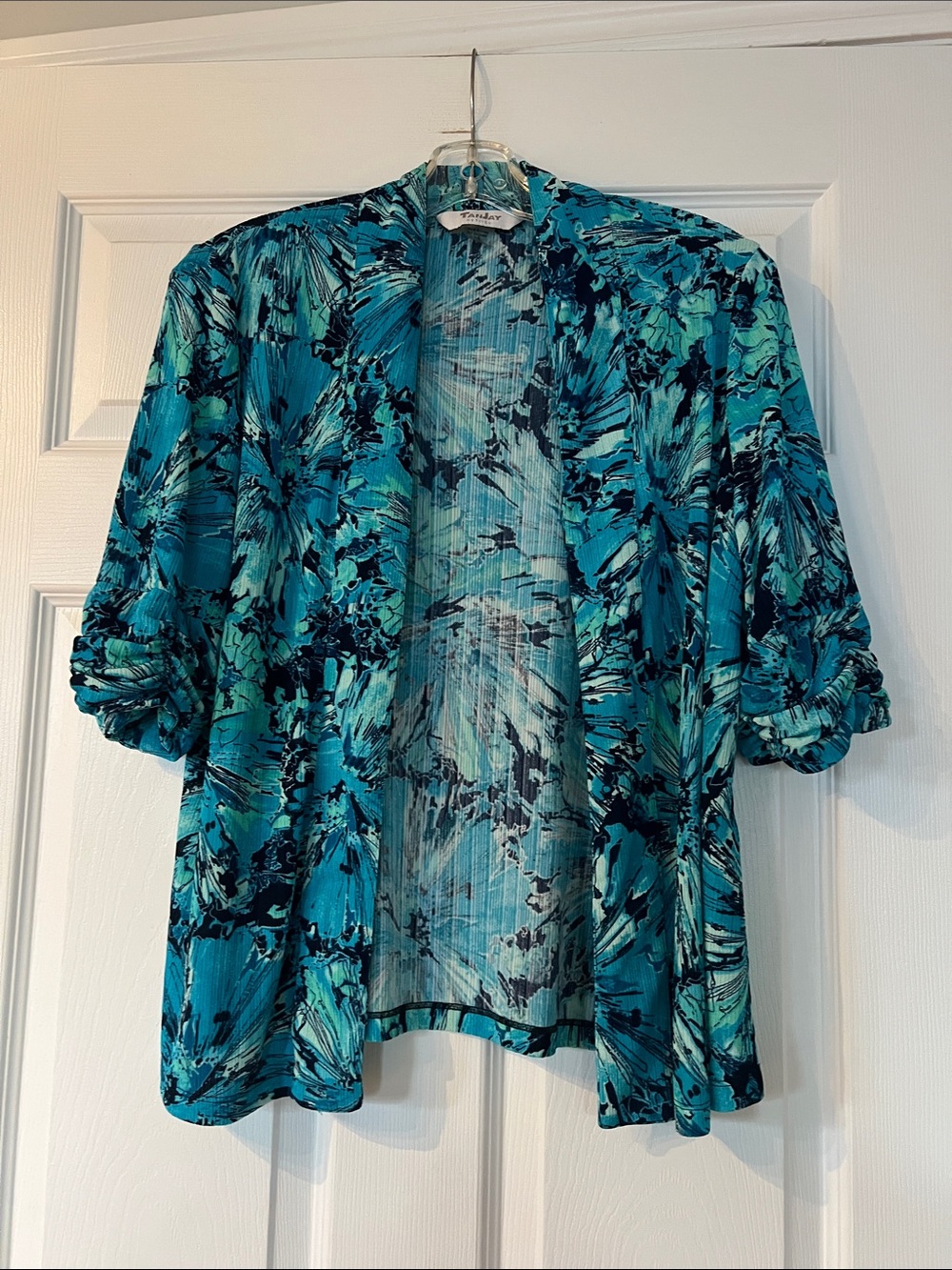 TanJay Turquoise and Teal Open-Front Cardigan